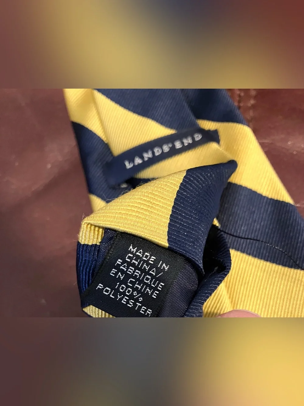 Lands' End Navy and Yellow Diagonal Repp Stripe Tie